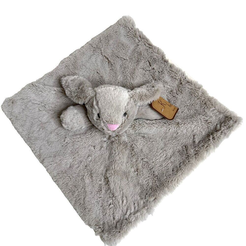 New Kelly Toy Bunny Rabbit Lovie Lovey Security Blanket Rattle Gray Satin Ears
